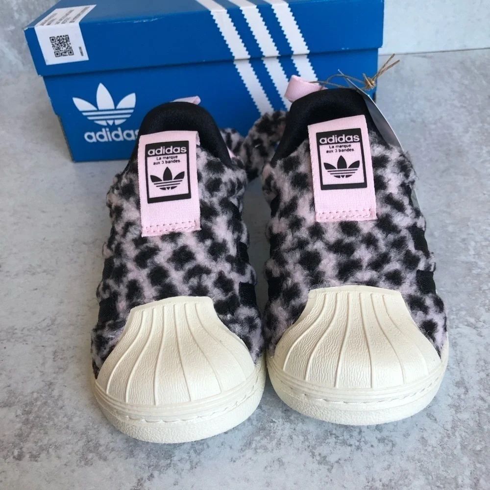 Adidas Originals Superstar 360 Kids Sneakers Fuzzy Leopard Tail Pink Black